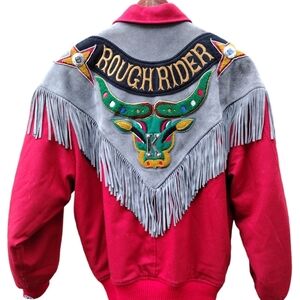 MEN'S Vintage Kansai Yamamoto O2 “Rought Rider” Suede Fringed Jacket Red…